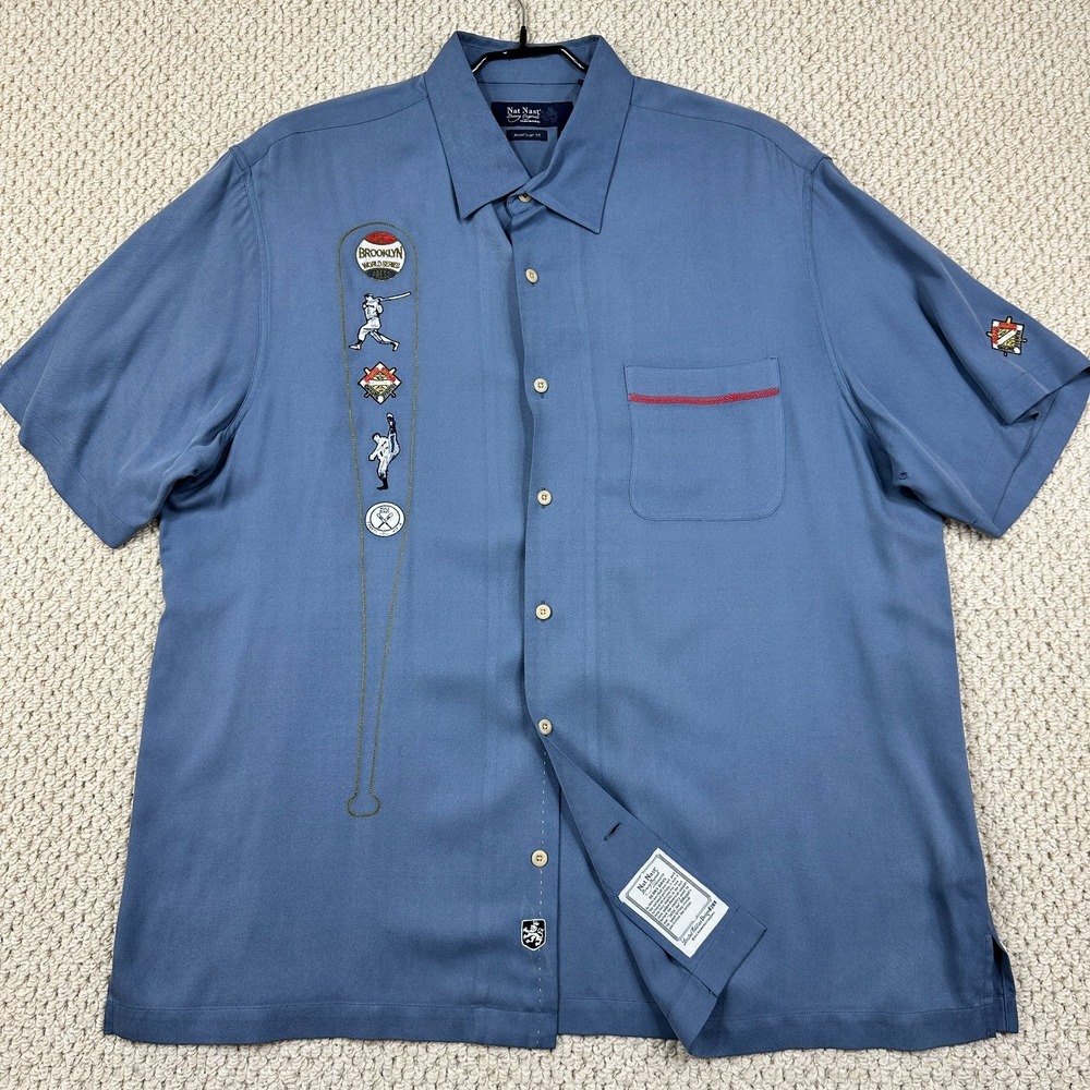 Nat Nast Glory Days Shirt Men XL Blue Limited Edition Baseball Silk Camp Bowling